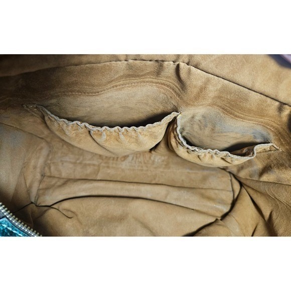 Patricia Nash Tooled Leather Satchel Convertible Hand / Shoulder Bag Teal Floral - Picture 15 of 16